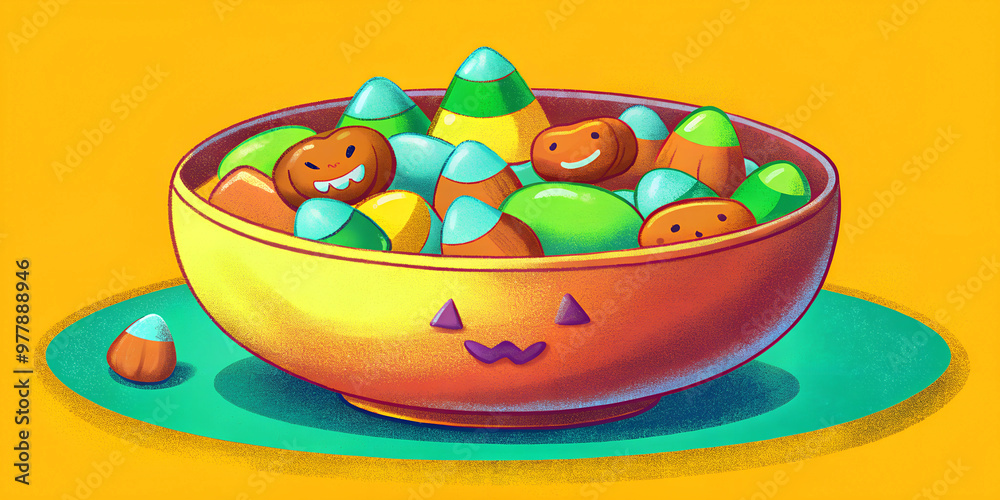 cartoon halloween spooky season illustration of pumpkins and sweet candies cartoon halloween spooky season illustration of pumpkins and sweet candies