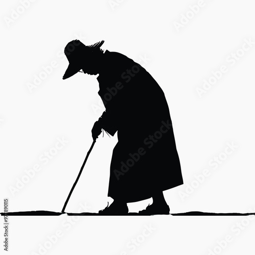 Elderly silhouette with walking cane