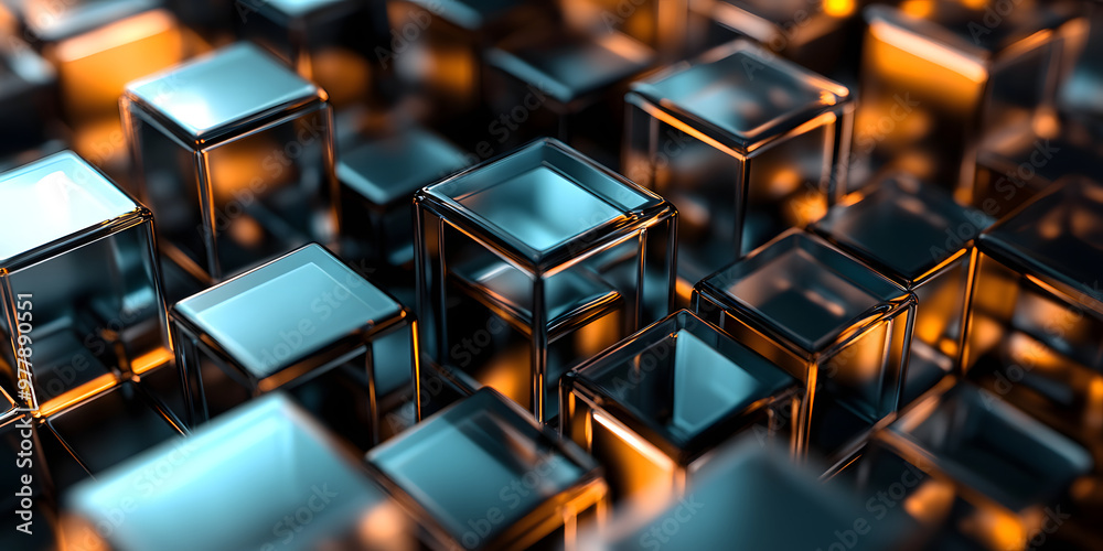 Abstract geometric background with dark yellow glass panels. at different levels. transparent glass cubes. 3d rendering Abstract geometric background with dark yellow glass panels. at different levels. transparent glass cubes. 3d rendering