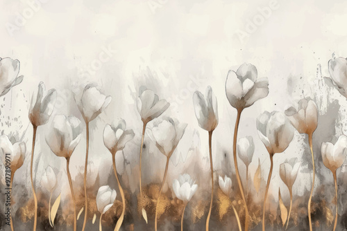 Elegant watercolor tulip field