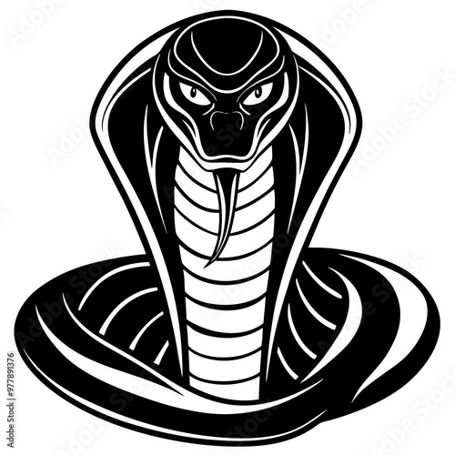 Cobra with an expanded hood, coiled body, and a hypnotic gaze vector