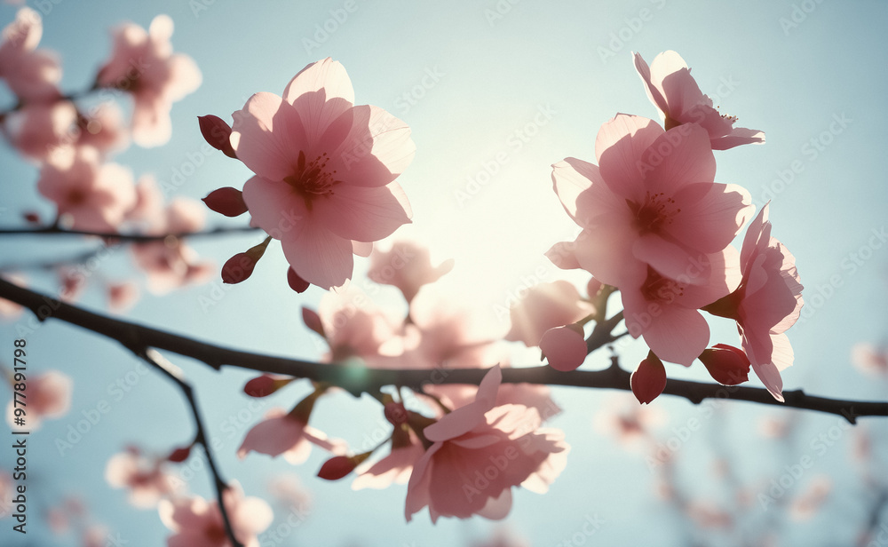 Sakura. Branches with pink flowers on a plain background for publications. Sakura. Branches with pink flowers on a plain background for publications.