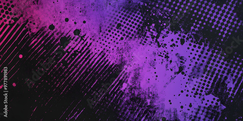 purple spots, splashes and dotted paint marks on a black background. grunge texture of old background