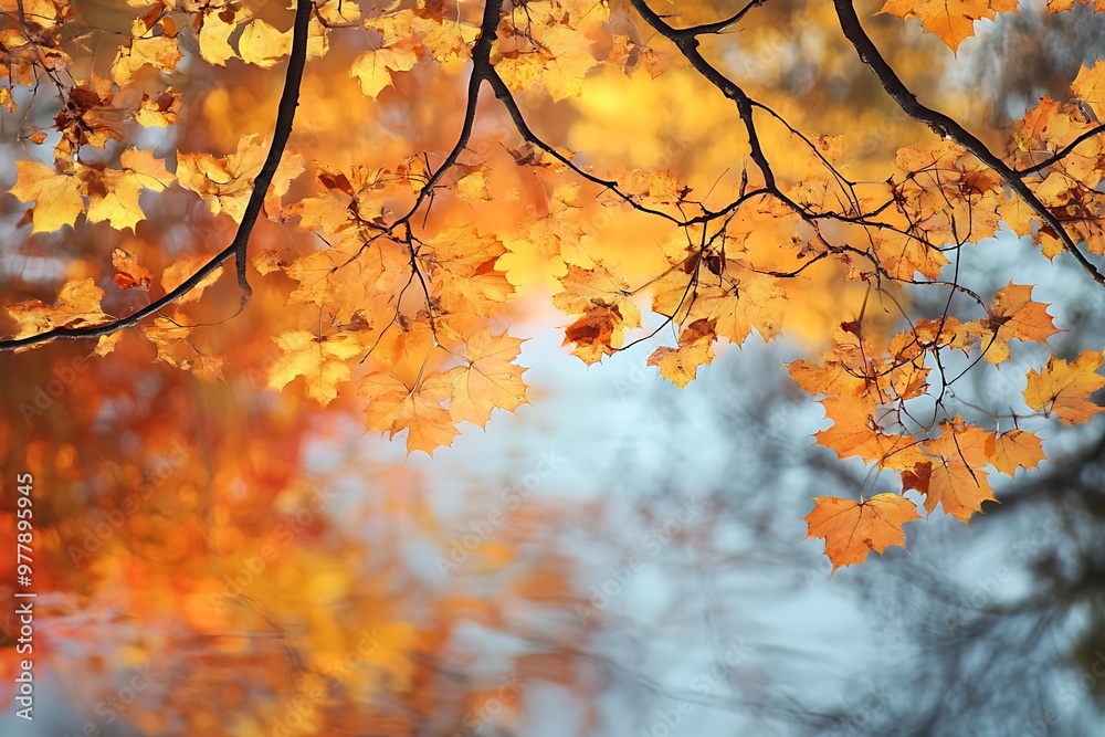 Abstract Autumn Leaves in Warm Colors, Blurred Background, Sunlight Through Branches Abstract Autumn Leaves in Warm Colors, Blurred Background, Sunlight Through Branches