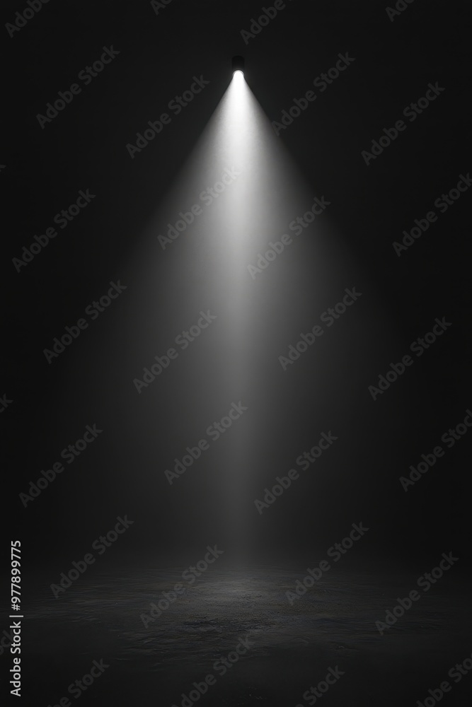 © nattapon - A single spotlight shines in a dark room, creating a dramatic and focused illumination that highlights the texture of the floor © nattapon - A single spotlight shines in a dark room, creating a dramatic and focused illumination that highlights the texture of the floor