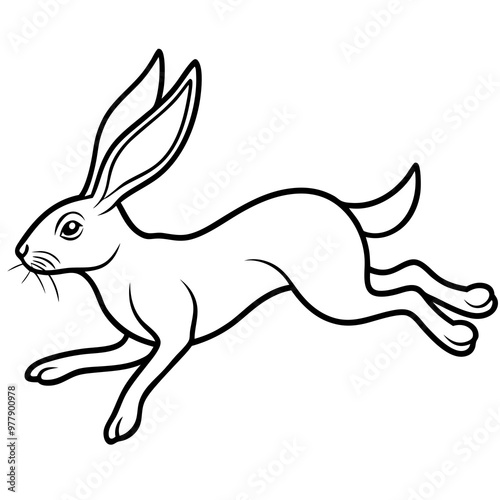 Hare mid-leap, with long ears and legs extended in a fast motion vector