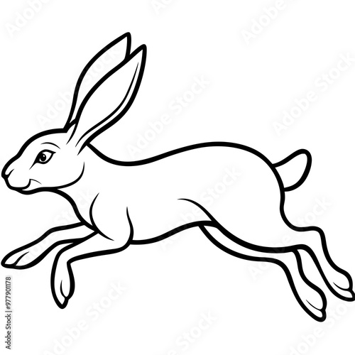 Hare mid-leap, with long ears and legs extended in a fast motion vector