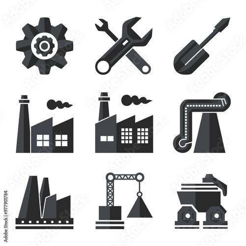 vector icons representing home fix and factory maintenance, gas and electricity maintenance