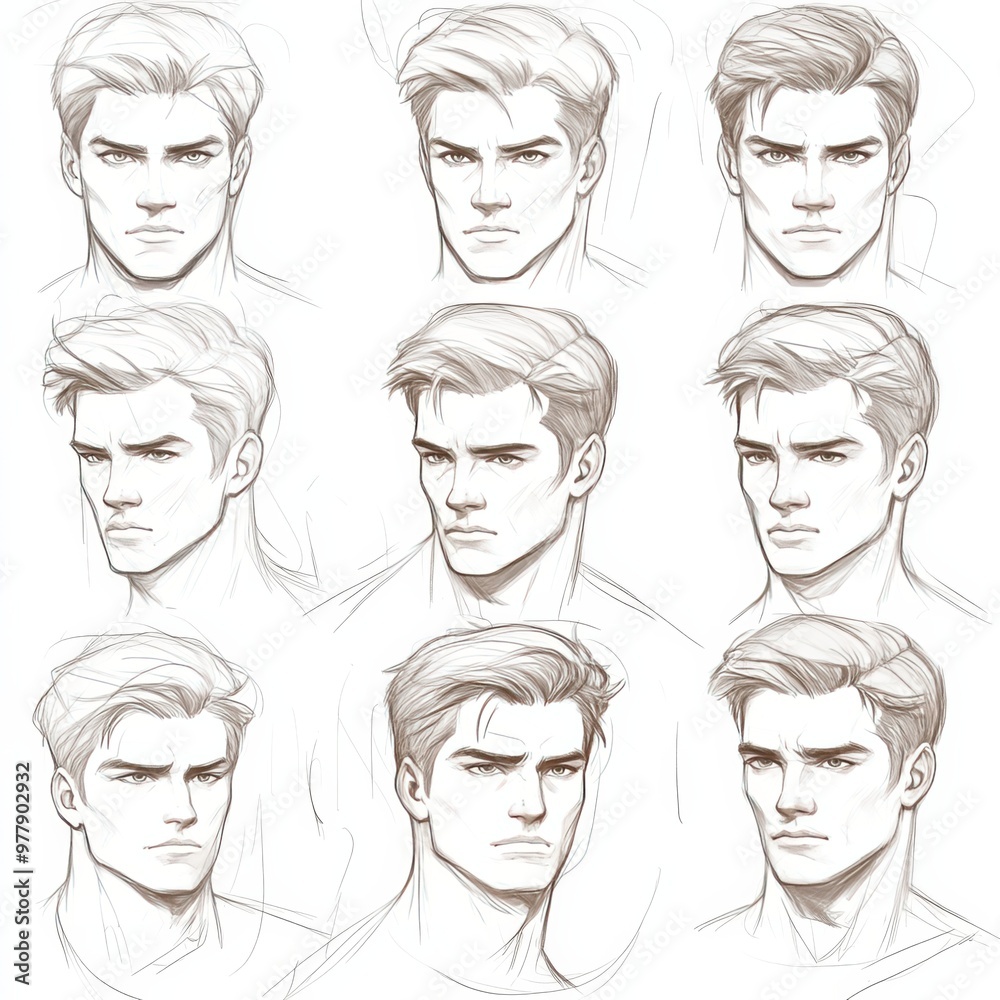 a drawing of a man's face with different facial expressions a drawing of a man's face with different facial expressions