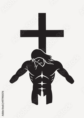 Silhouette muscular Jesus crucifixion