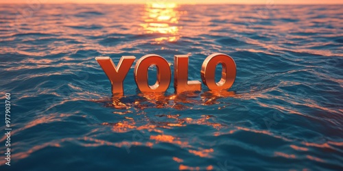 Embrace the Moment: Inspirational 'YOLO' Reflection on Serene Ocean Sunset photo