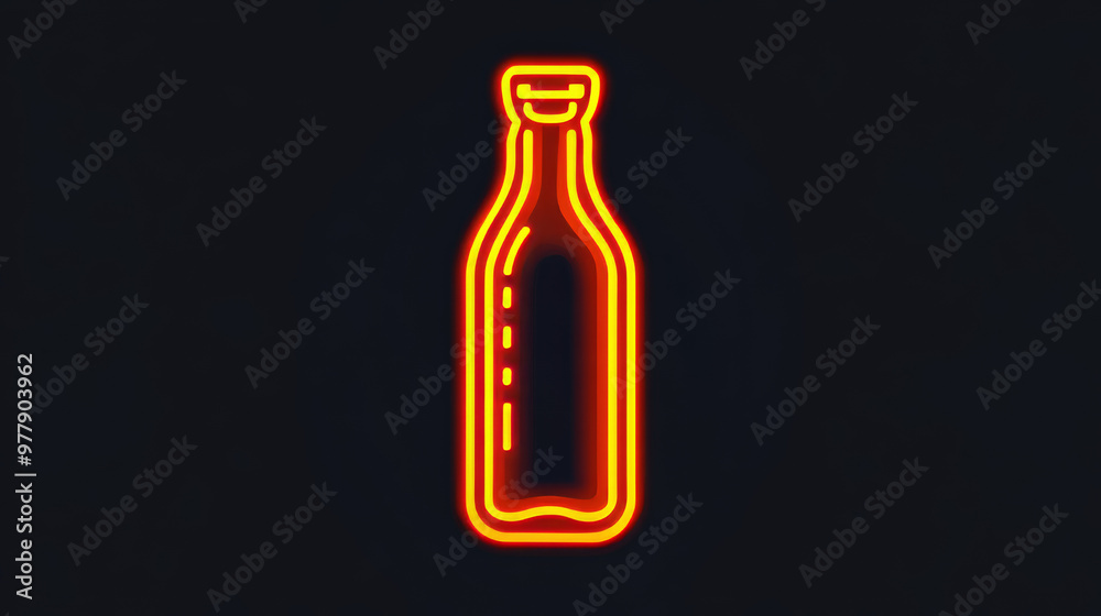 A simple bottle icon, designed in a flat style. It's bright orange, glowing like neon, against a black background. A simple bottle icon, designed in a flat style. It's bright orange, glowing like neon, against a black background.