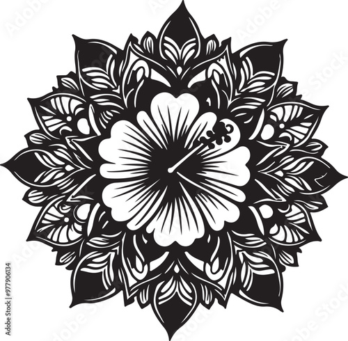 A Simple Mandala Sunflower Design with a white background.