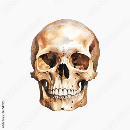 Realistic human skull watercolor illustration