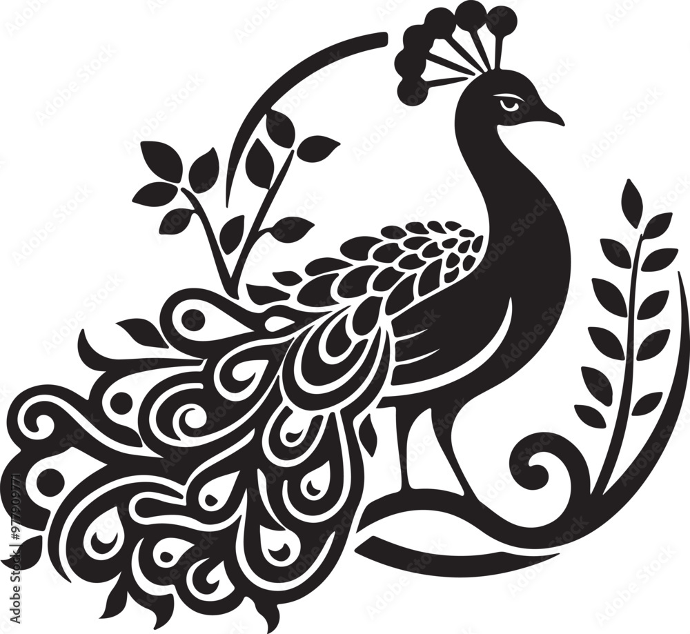 Fototapeta premium A Simple Peacock Luxury Vector Silhouette vector style with white background.