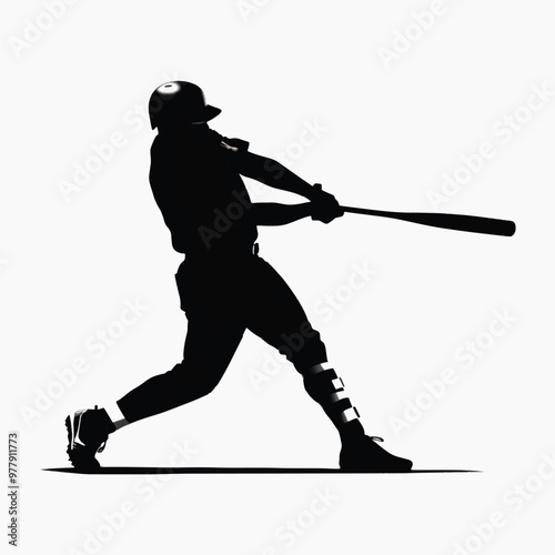 Silhouette baseball player hitting ball