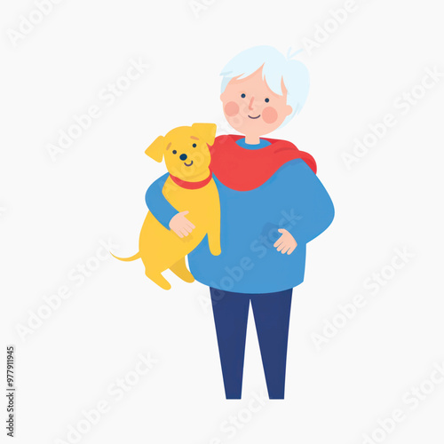 Elderly person holding cute dog