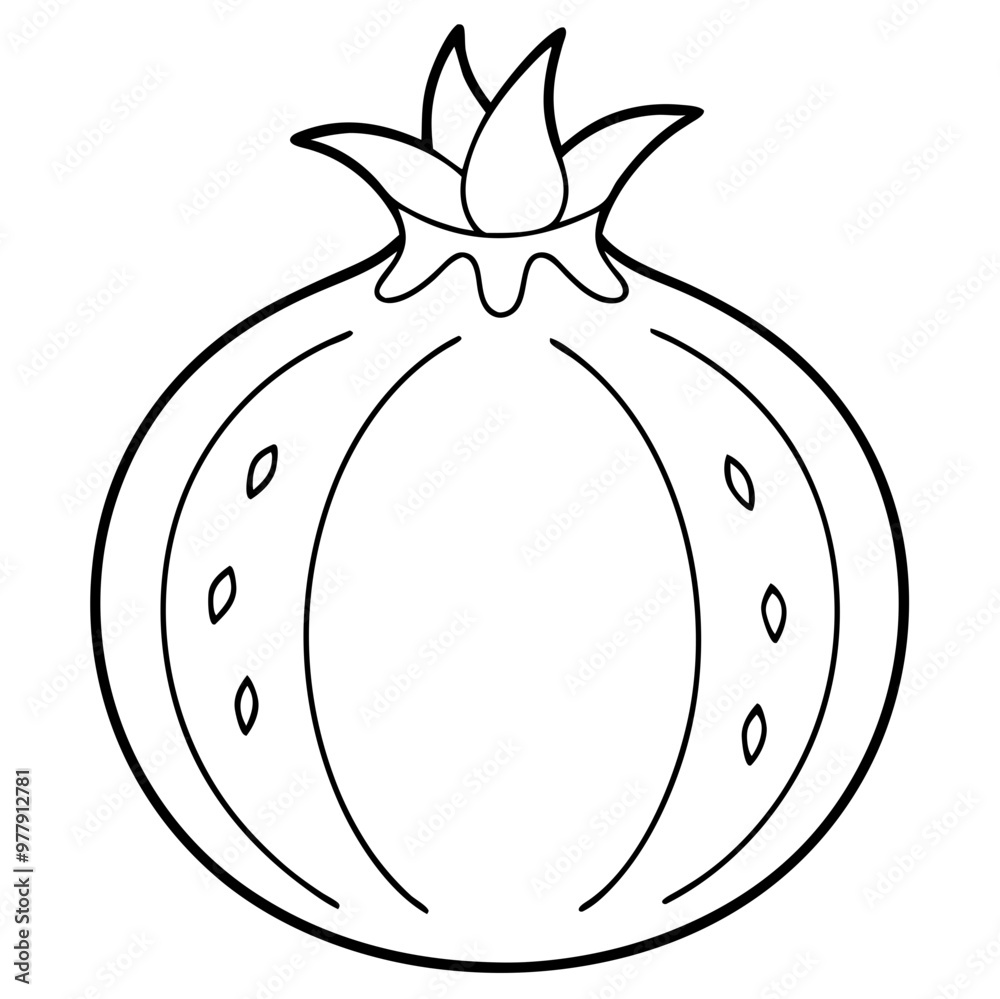 A round pomegranate with a green stem and a white center. The fruit is unripe and has a sour taste A round pomegranate with a green stem and a white center. The fruit is unripe and has a sour taste