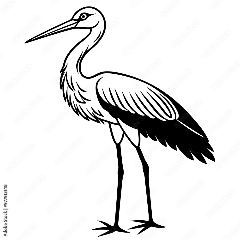 Fototapeta premium Stork standing on one leg, with long, slender legs and a beak vector