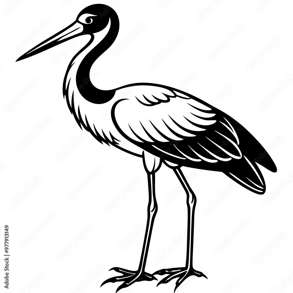 Fototapeta premium Stork standing on one leg, with long, slender legs and a beak vector