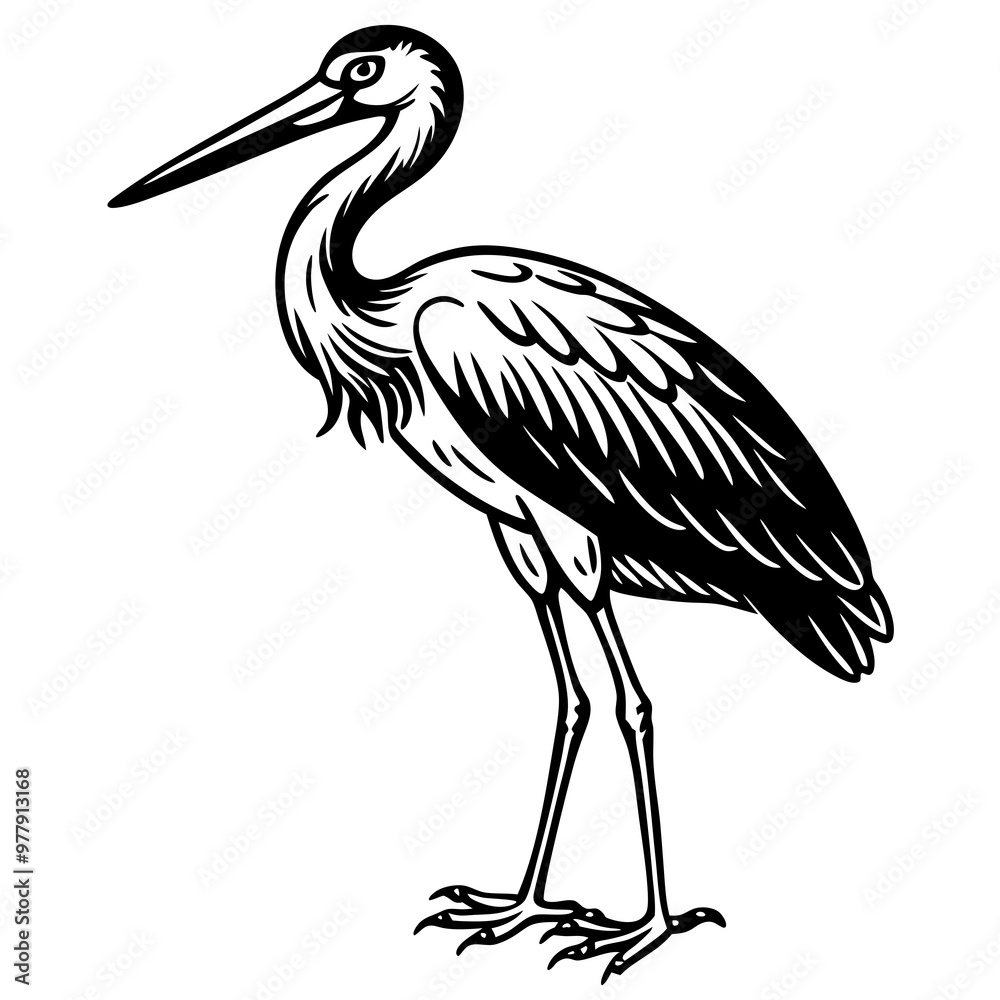 Fototapeta premium Stork standing on one leg, with long, slender legs and a beak vector