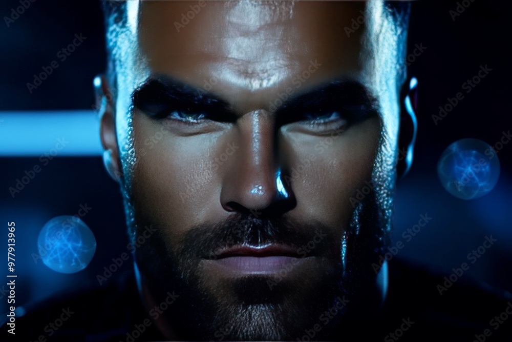 Strongly Intense Strong man in a dark and intense lighting environment representing ...