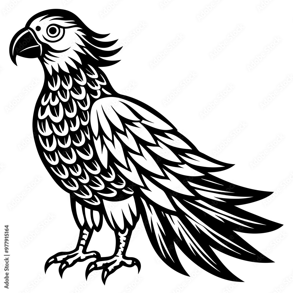 Parrot with a vibrant, expressive pose and detailed feathers line art vector Parrot with a vibrant, expressive pose and detailed feathers line art vector