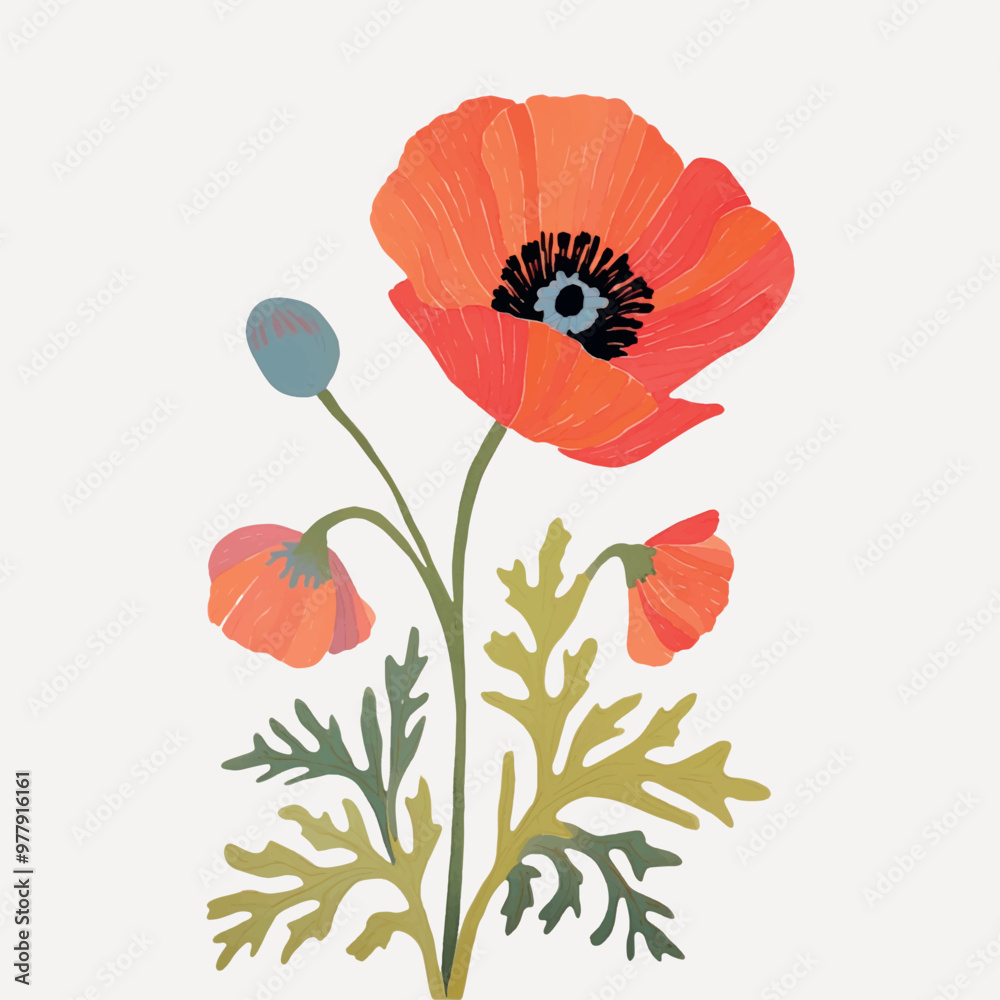 Fototapeta premium Vibrant poppy flower illustration