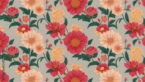 Wallpaper, background beautiful pattern in retro flowers, vintage style