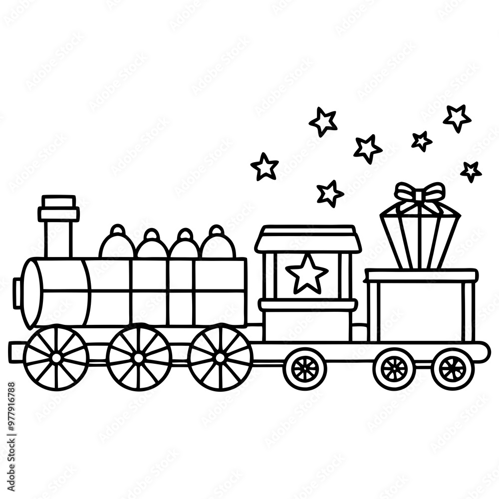 Festive Train with Present-Laden Cars and Steam Engine – Vector Art Festive Train with Present-Laden Cars and Steam Engine – Vector Art