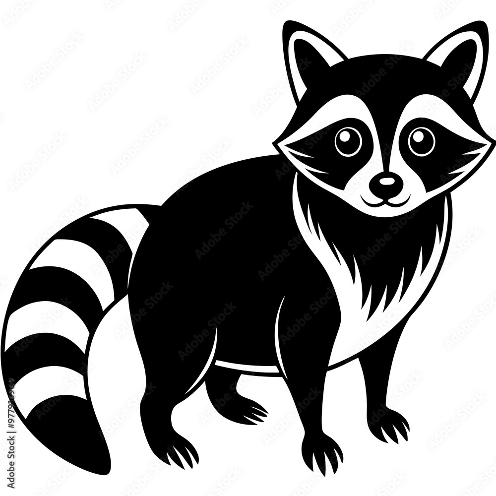 Raccoon with its distinctive mask and curious stance vector Raccoon with its distinctive mask and curious stance vector