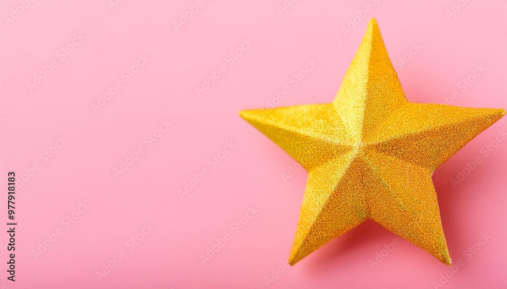 Yellow star isolated on pink backdrop. Banner with copy space. Yellow star isolated on pink backdrop. Banner with copy space.