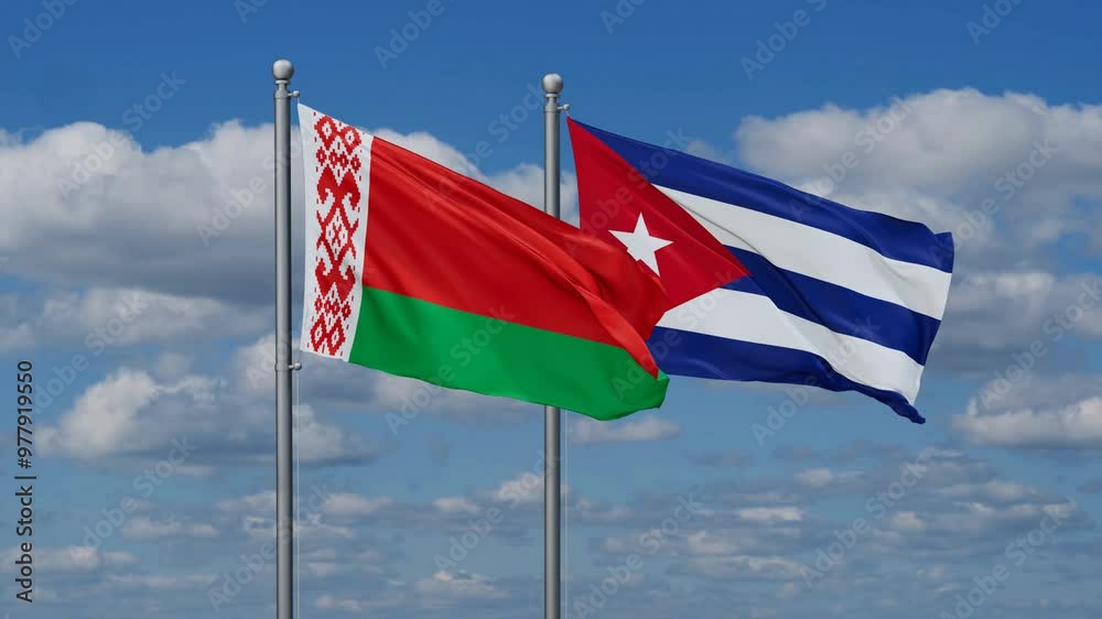Cuba and Belarus flags flying together, video concept of the relationship, two country cooperation concept Cuba and Belarus flags flying together, video concept of the relationship, two country cooperation concept