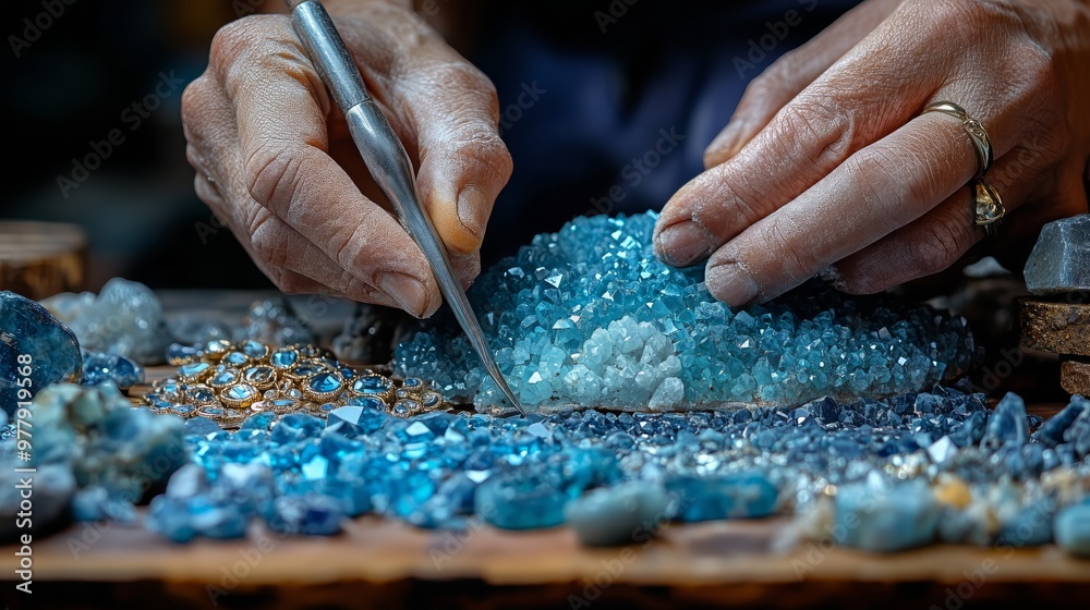 Close-up view of an artisan’s hands meticulously working on assembling a piece of jewelry.