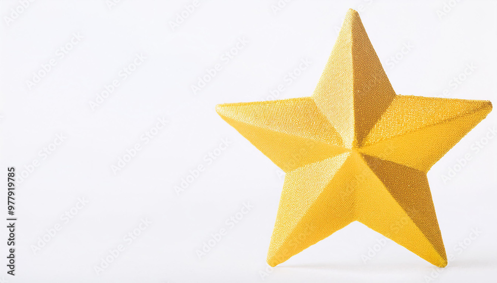 Fototapeta premium Yellow star isolated on white backdrop. Banner with copy space.