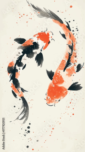 Elegant koi fish watercolor painting