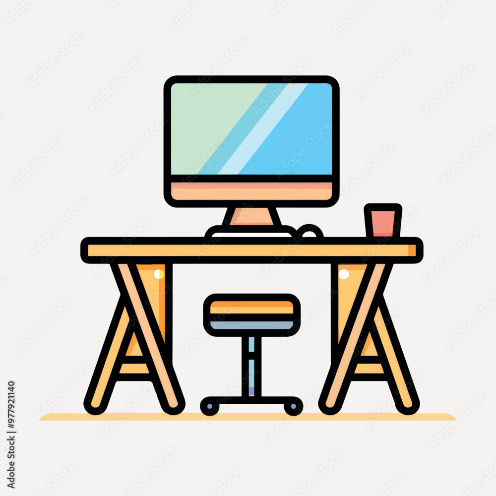 Modern workspace illustration with computer Modern workspace illustration with computer
