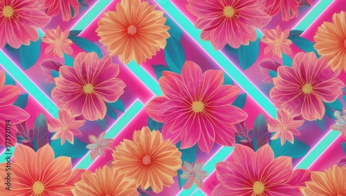Wallpaper impressively abstract vibrant style pattern flowers and neon flash lights