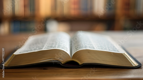 An image of an open bible close up against a hazy background