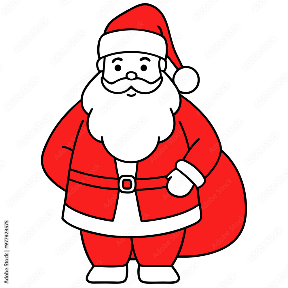 Santa Claus with his iconic red suit, white beard, and a bag of gifts vector Santa Claus with his iconic red suit, white beard, and a bag of gifts vector