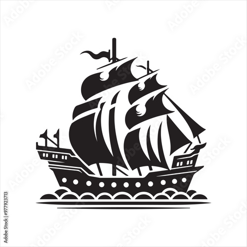 Longship Silhouette Vector Illustration – Nautical Theme Graphic Design photo