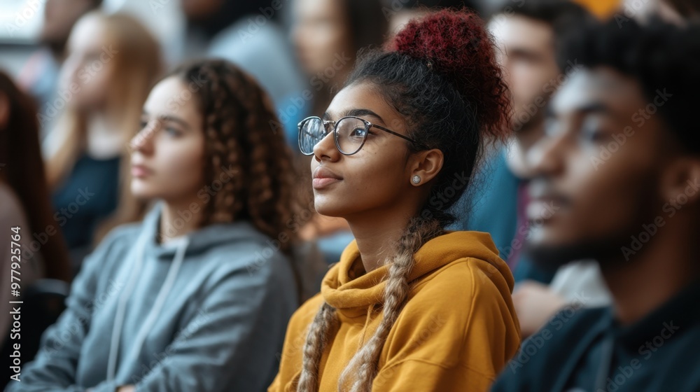 Young diverse students in a lecture hall Young diverse students in a lecture hall