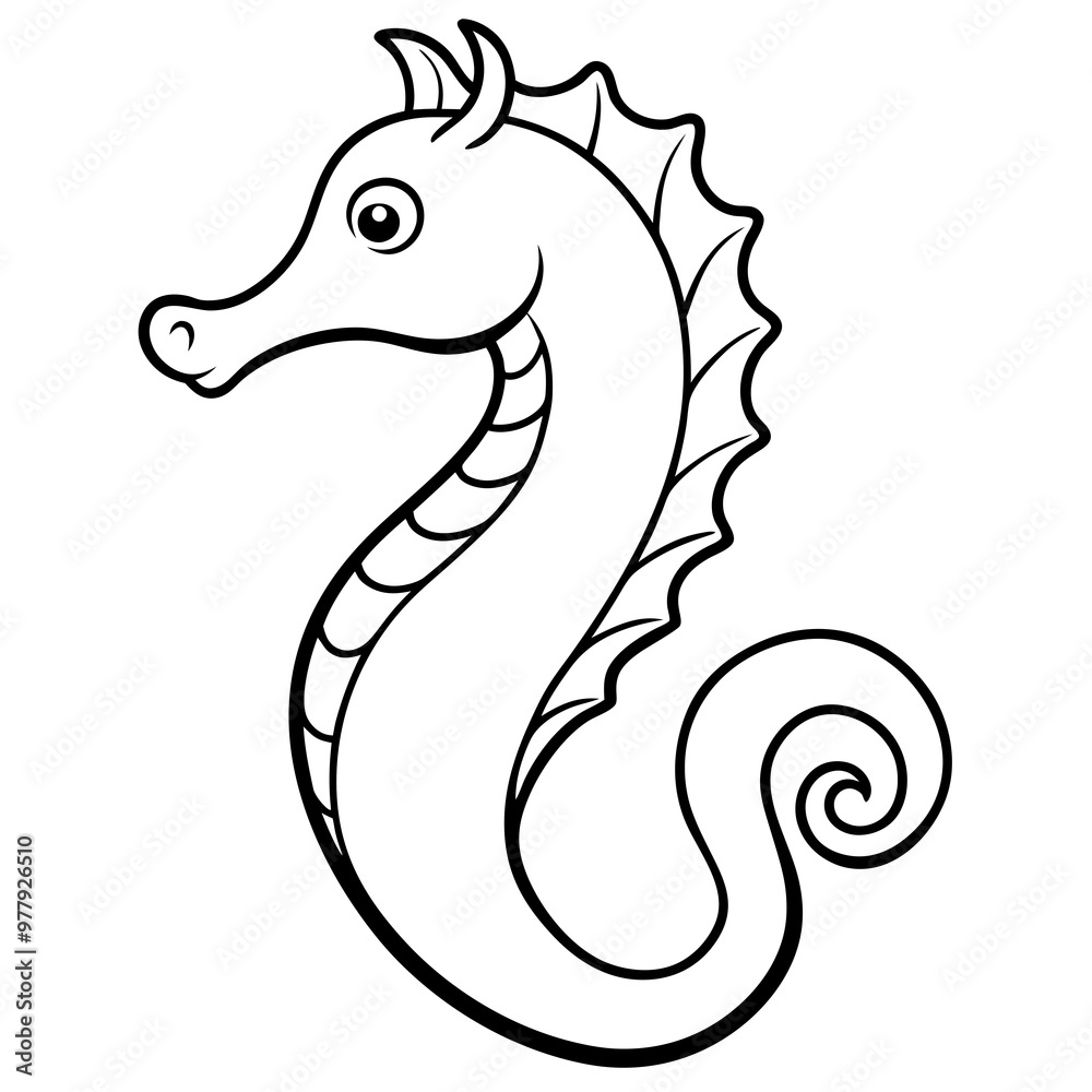 Seahorse curled in a peaceful pose with flowing fins vector Seahorse curled in a peaceful pose with flowing fins vector