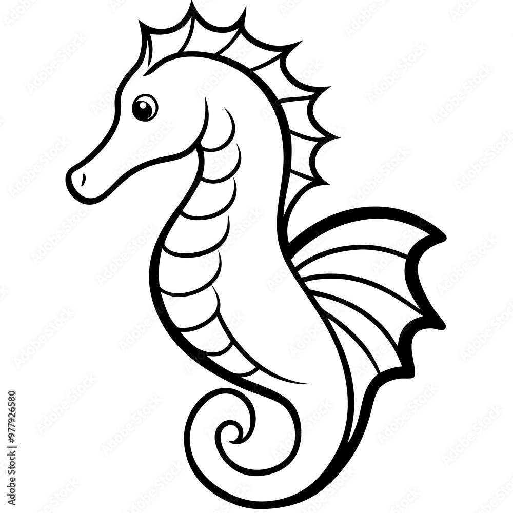 Seahorse curled in a peaceful pose with flowing fins vector Seahorse curled in a peaceful pose with flowing fins vector