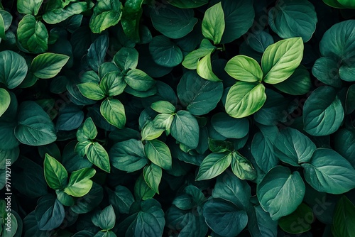 Dark Green Leaves Texture Background, Nature Pattern for Design