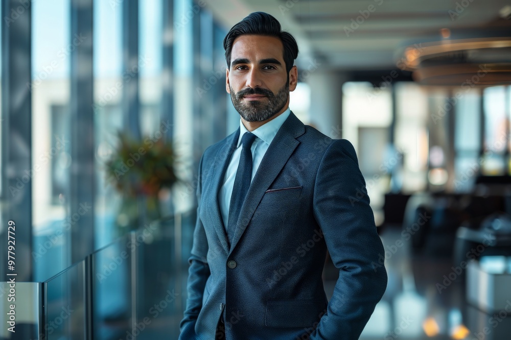 A confident businessman in a modern office.