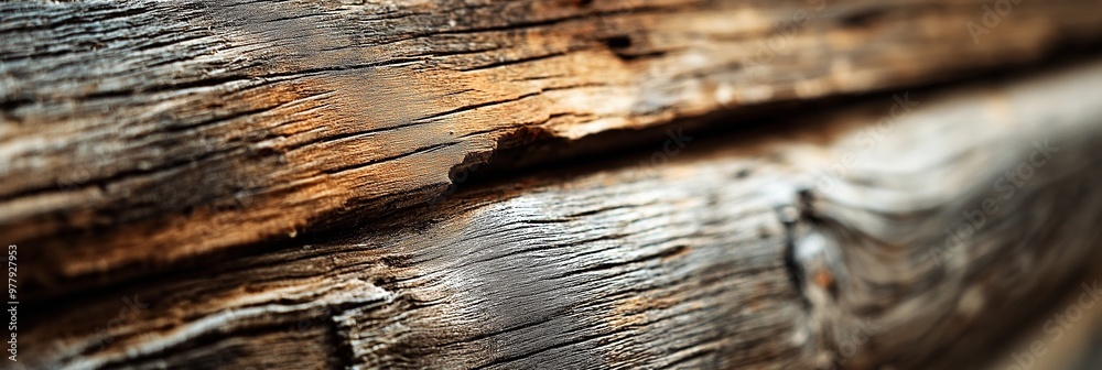Fototapeta premium Weathered wooden planks with detailed texture and natural aging marks.