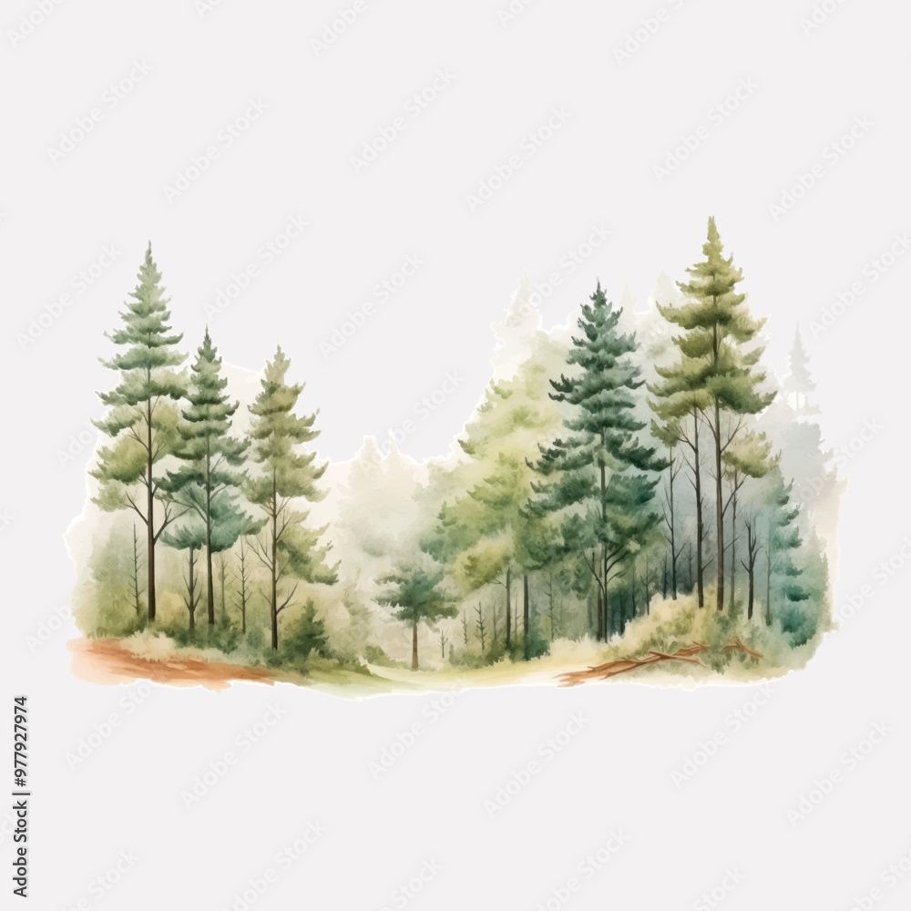 Obraz premium Serene watercolor forest landscape painting