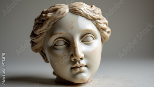 Ancient Greek marble statue head with delicate features and aged patina