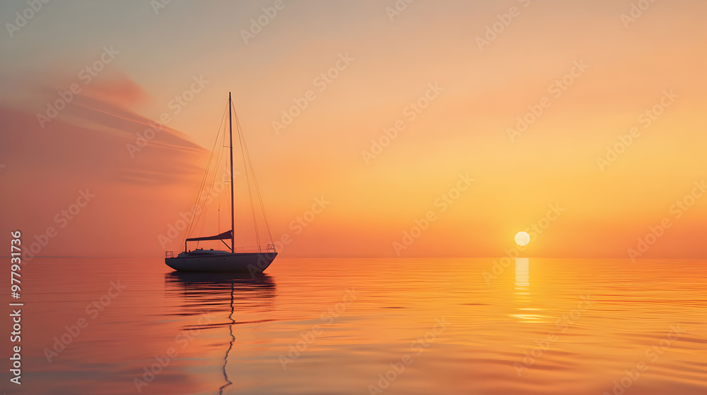 Minimalist sailboat drifting slowly in calm waters with a vibrant orange sunset
Minimalist sailboat drifting slowly in calm waters with a vibrant orange sunset